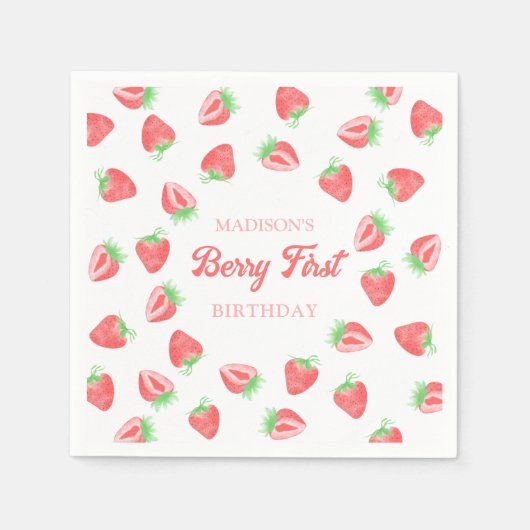 Berry First Strawberry Birthday Party Paper Napkin Serviette (Vorderseite)