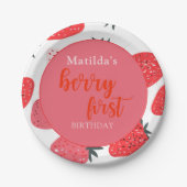 Berry First Strawberry Birthday Party Red Pappteller (Vorderseite)