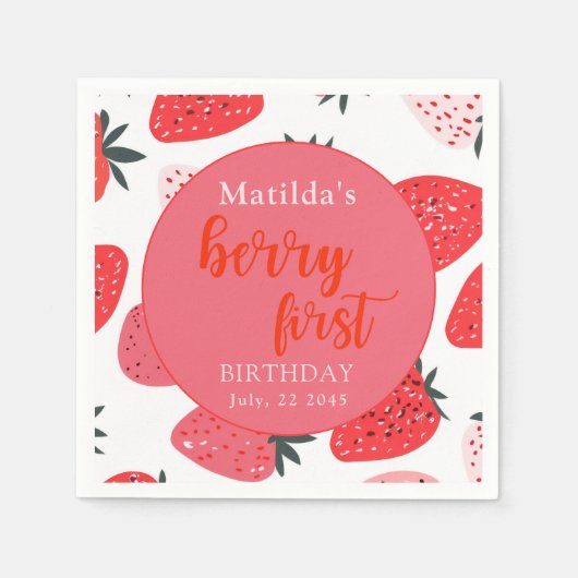Berry First Strawberry Birthday Party Red Serviette (Vorderseite)