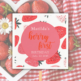Berry First Strawberry Birthday Party Red Serviette