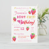 Berry First Strawberry Birthday Pary Einladung (Stehend Vorderseite)