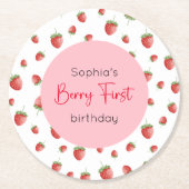 Berry First Strawberry Birthday Runder Pappuntersetzer (Vorderseite)