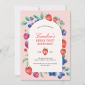 Berry First Strawberry Blueberry Birthday Einladung (Vorderseite)