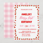 Berry First Strawberry Border Birthday Invitation Einladung (Vorne/Hinten)