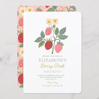 Berry First Strawberry Bouquet Birthday Einladung