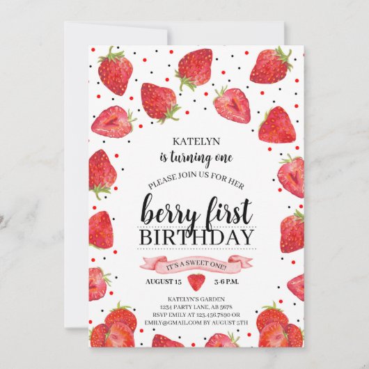 Berry First Strawberry Einladung (Vorderseite)