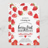 Berry First Strawberry Einladung (Vorne/Hinten)