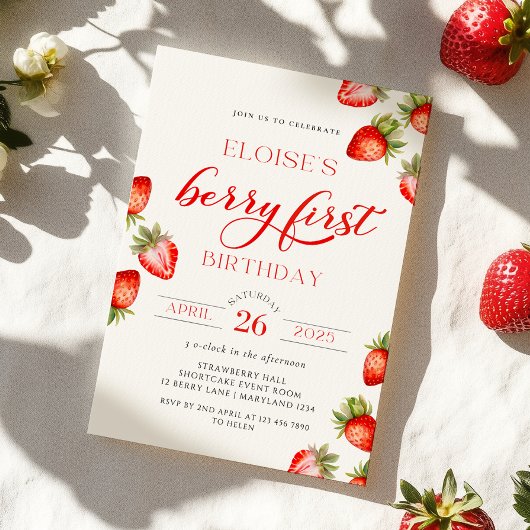 Berry First Strawberry Einladung zum ersten Geburt