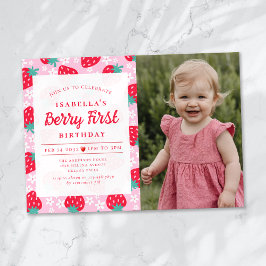 Berry First Strawberry Foto 1. Geburtstag Party Einladung