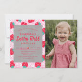 Berry First Strawberry Foto 1. Geburtstag Party Einladung (Vorderseite)