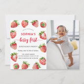 Berry First Strawberry Foto Baby Birthday Einladung (Vorderseite)