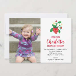 Berry First Strawberry Foto Birthday Einladung