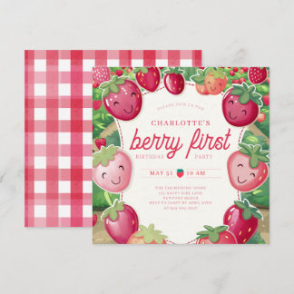 Berry First Strawberry Frame Sweet 1. Geburtstag Einladung
