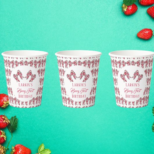Berry First Strawberry Geburtstag Pink Bow Pappbecher