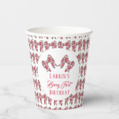 Berry First Strawberry Geburtstag Pink Bow Pappbecher (Vorderseite)