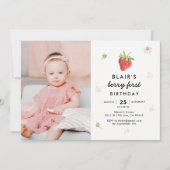 Berry First Strawberry Girl 1. Geburtstag Foto Einladung (Vorderseite)