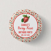 Berry First Strawberry Girl 1. Geburtstag Party Button (Vorderseite)
