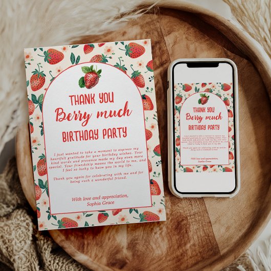 Berry First Strawberry Girl 1. Geburtstag Party Dankeskarte
