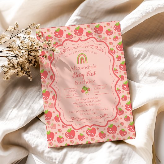 Berry First Strawberry Girl 1. Geburtstag Party Einladung