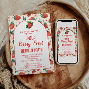Berry First Strawberry Girl 1. Geburtstag Party Einladung