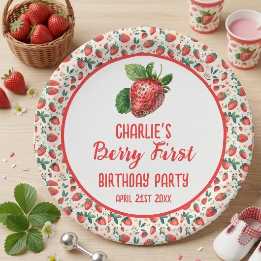 Berry First Strawberry Girl 1. Geburtstag Party Pappteller