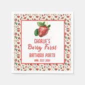 Berry First Strawberry Girl 1. Geburtstag Party Serviette (Vorderseite)