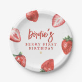 Berry First Strawberry Girl First Birthday Party Pappteller (Vorderseite)