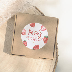 Berry First Strawberry Girl First Birthday Party Runder Aufkleber