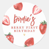 Berry First Strawberry Girl First Birthday Party Runder Aufkleber (Vorderseite)