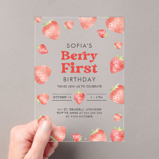 Berry First Strawberry Muster 1. Sommer Geburtstag Acryleinladungen