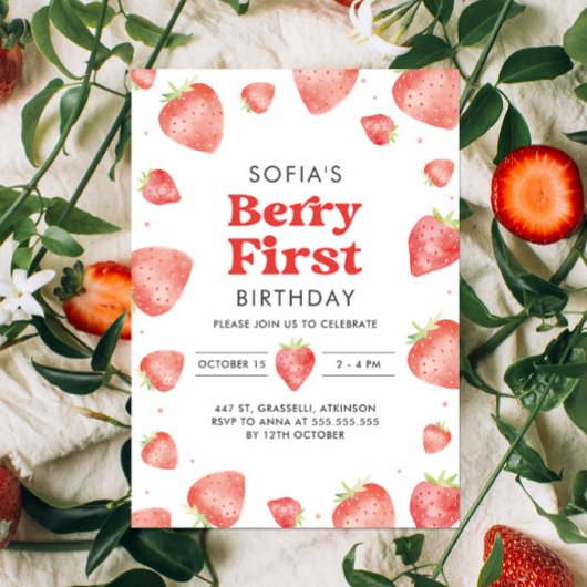 Berry First Strawberry Muster 1. Sommer Geburtstag Einladung