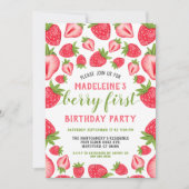 Berry First Strawberry Niedlich Custom 1. Geburtst Einladung (Vorderseite)