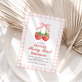 Berry First Strawberry Pink Bow 1. Geburtstag Einladung