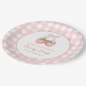 Berry First Strawberry Pink Bow 1. Geburtstag Pappteller (Schrägansicht)