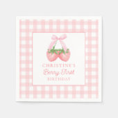 Berry First Strawberry Pink Bow 1. Geburtstag Serviette (Vorderseite)