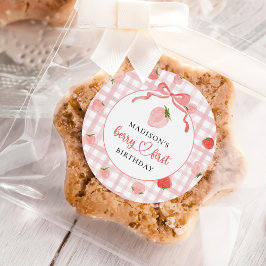 Berry First Strawberry Pink Gingham 1. Geburtstag Runder Aufkleber