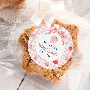 Berry First Strawberry Pink Gingham 1. Geburtstag Runder Aufkleber