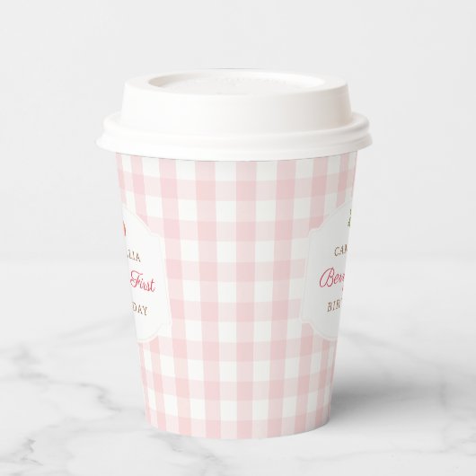 Berry First Strawberry Pink Gingham Birthday Party Pappbecher (Links)
