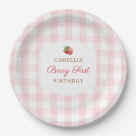Berry First Strawberry Pink Gingham Birthday Party Pappteller