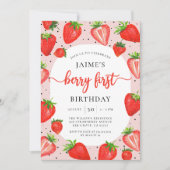 Berry First Strawberry | Sommer 1. Geburtstag Einladung (Vorderseite)