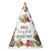 Berry First Strawberry und Bär zum Geburtstag Partyhütchen (Vorderseite)