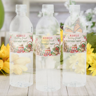 Berry First Strawberry und Bär zum Geburtstag Wasserflaschenetikett