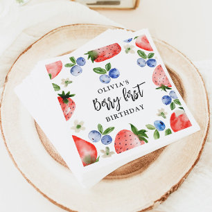 Berry First Strawberry und Blueberry Birthday Serviette