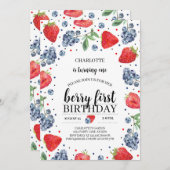 Berry First Strawberry und Blueberry Einladung (Vorne/Hinten)