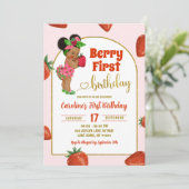Berry First Summer First Birthday Strawberry Einladung (Stehend Vorderseite)
