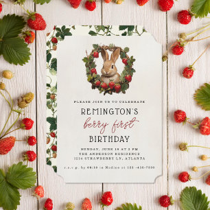 Berry First Vintage-Hasen-Erstes-Geburtstag Erdbee Einladung