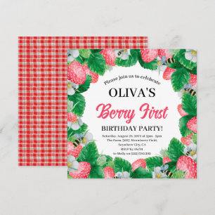 Berry First Watercolor Erdbeere 1. Geburtstag In Einladung