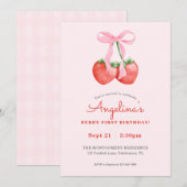 Berry First Watercolor Strawberry 1. Geburtstag Einladung (Vorne/Hinten)