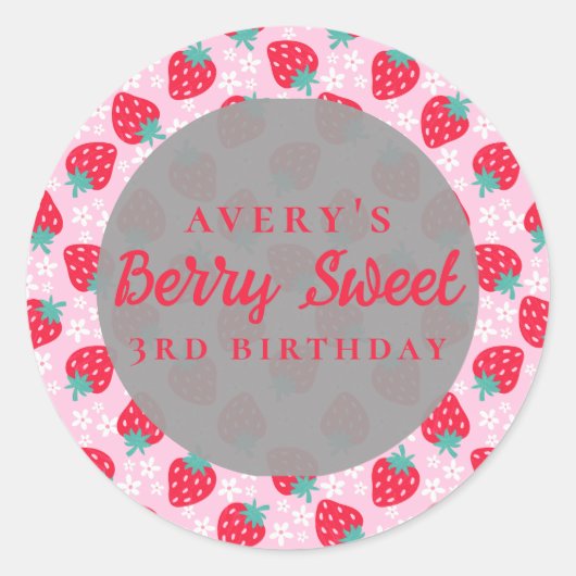 Berry FirSweetst Birthday Strawberry Daisy Runder Aufkleber (Vorderseite)