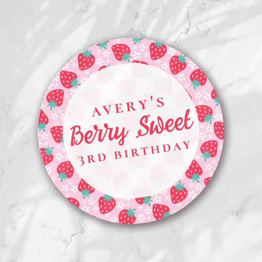 Berry FirSweetst Birthday Strawberry Daisy Runder Aufkleber